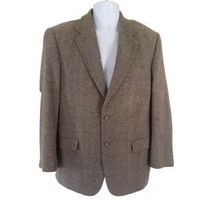 LA CROSSE Men's 40R Brown Herringbone Wool‎ Tweed Blazer Jacket Elbow Patches